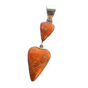 Jay King DTR Sterling Silver 925 Orange Coral Pendant Stone New Signed Heart